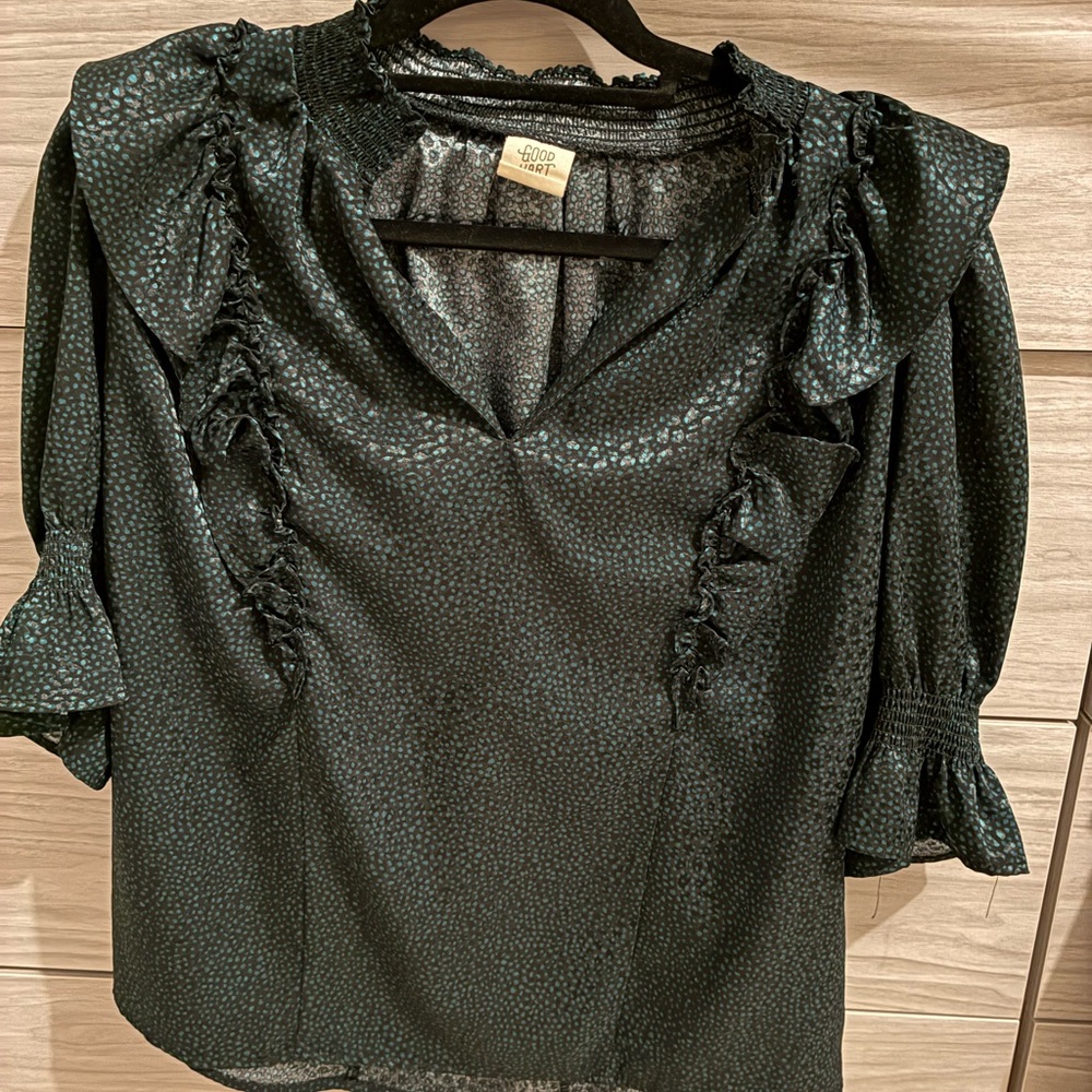Elegant Dark Green Ruffle Blouse